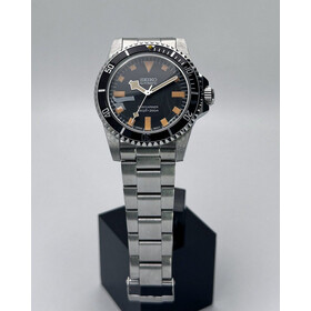 Custom Seiko Mod • Vintage Patina Snowflake Submariner (Plastic Glass, No-Click Bidirectional) • 39mm